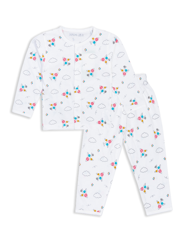 Newborn Front Open Pyjama Set - Aeroplane Print