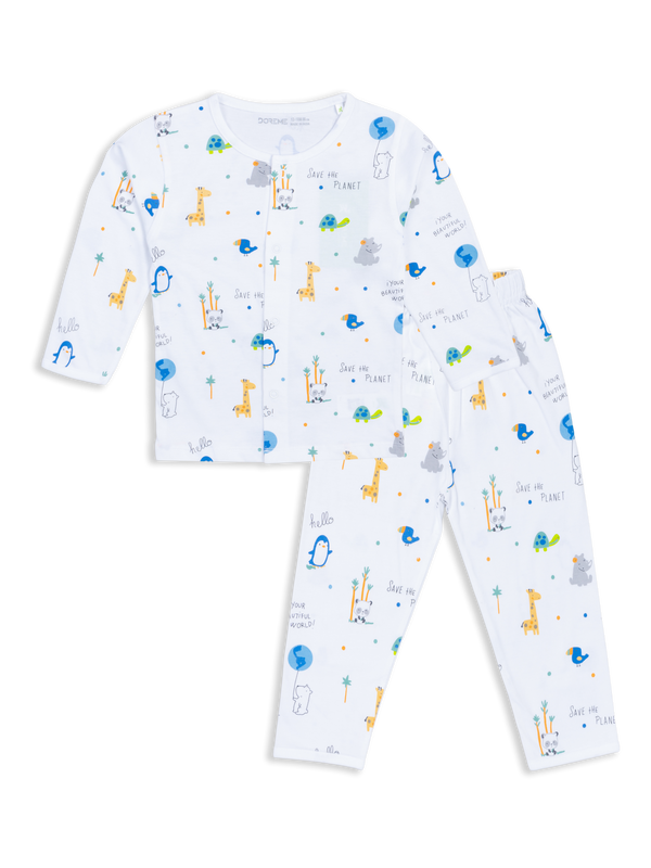 Newborn Front Open Pyjama Set - Save The Planet Print