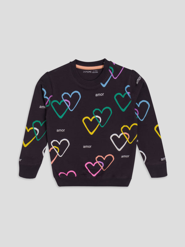Girl's Apex All Over Print Sweatshirt - Heart Anthracite