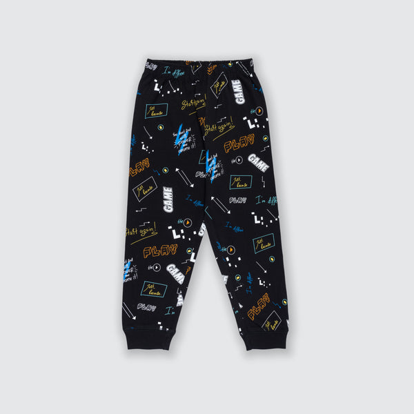 Boy's Essential All Over Print Joggers - Jet Black