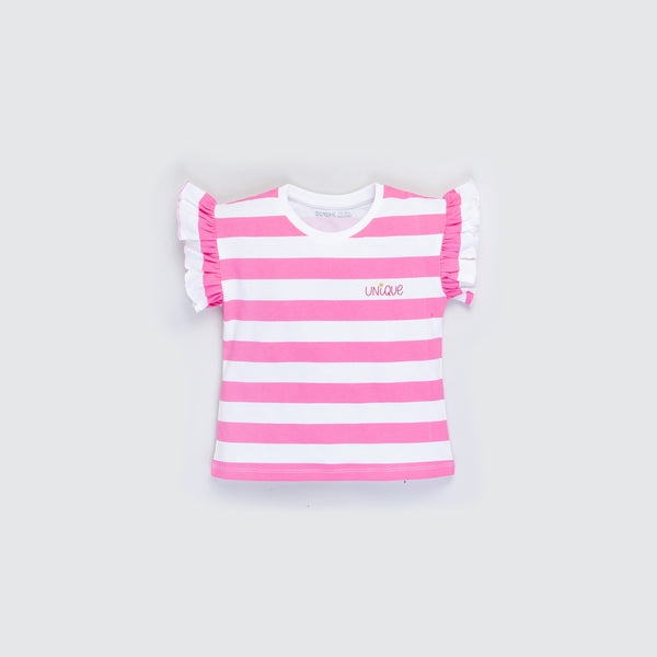 Girl's Ruffle Stripe T Shirt - Unique Print