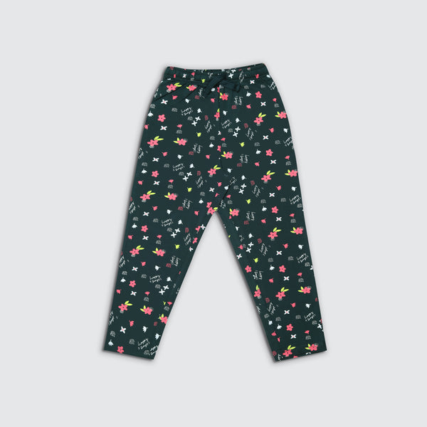 Girl's Printed Track Pant - Deep Green