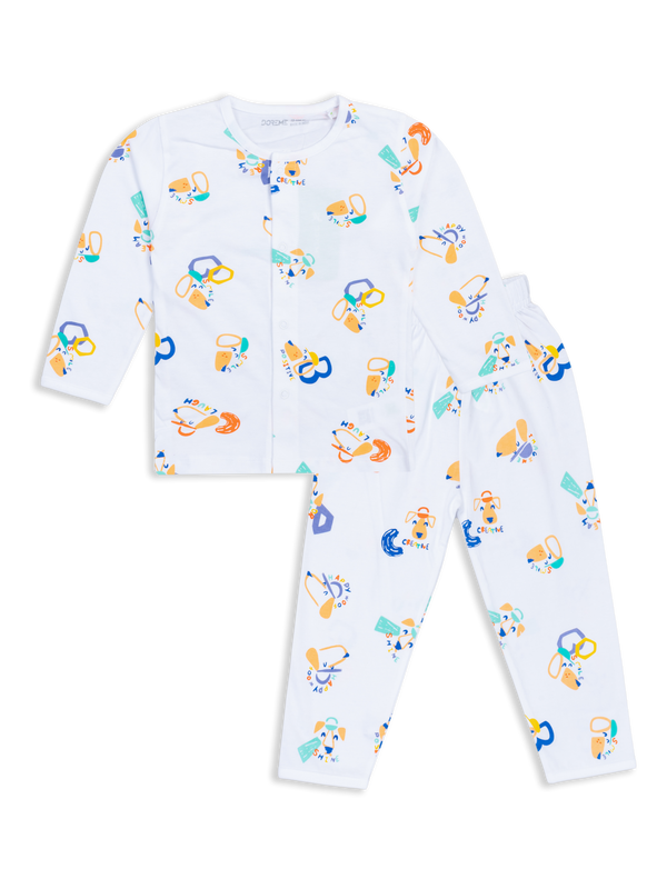 Newborn Front Open Pyjama Set - Creative Print