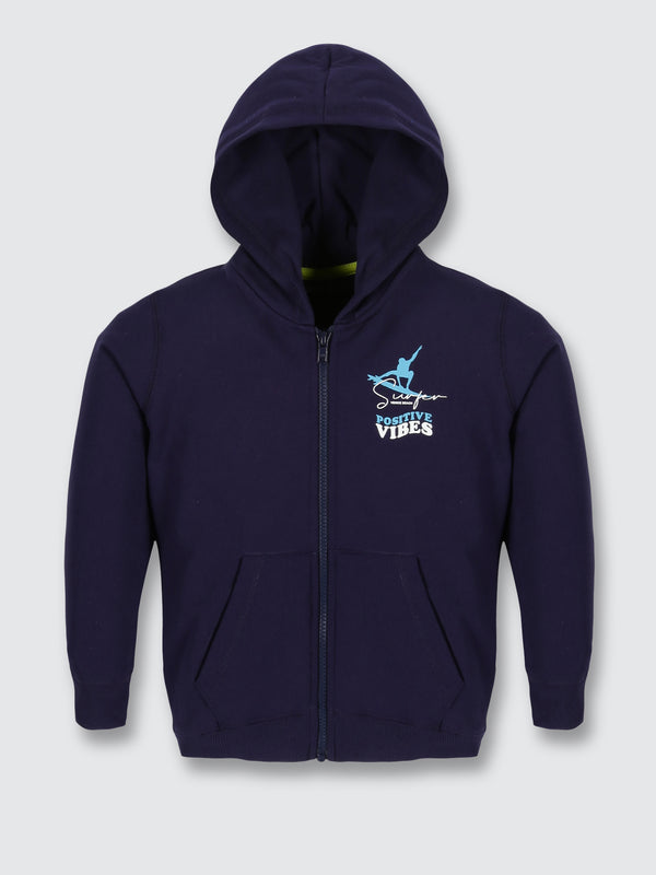 Boys Stretch Brushed Zipper Hoodie - Marine Navy