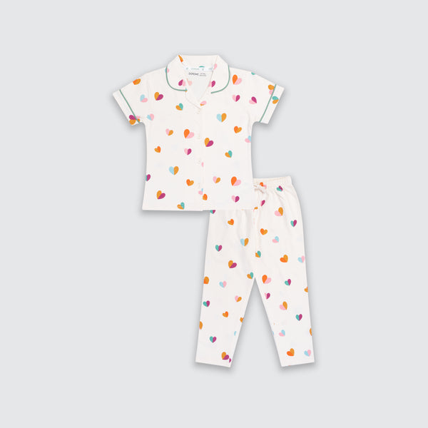 Girls Pyjama Set -  Cream Love Printed