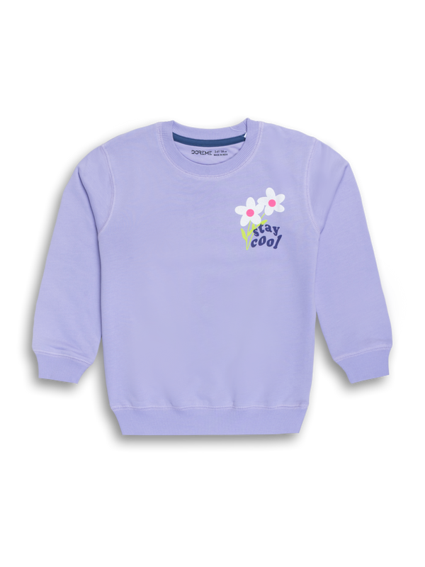 Girls Terry Printed Sweatshirt - Floral Lilac