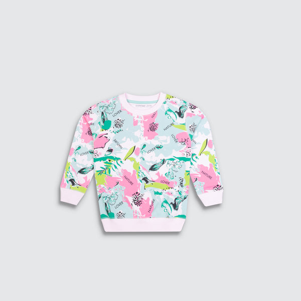 Girls Terry Printed Sweatshirt - Merci Pink