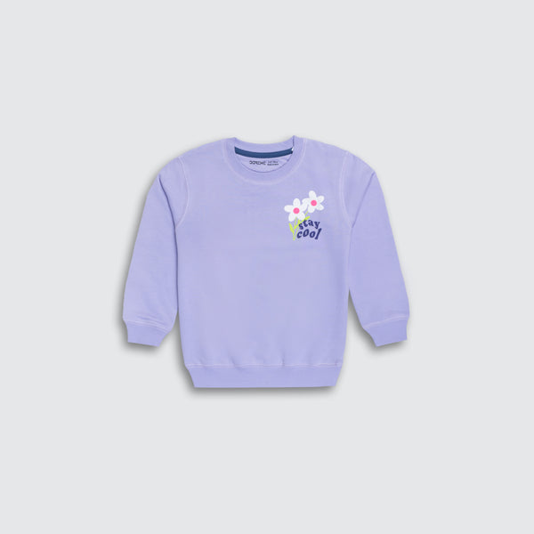 Girls Terry Printed Sweatshirt - Floral Lilac