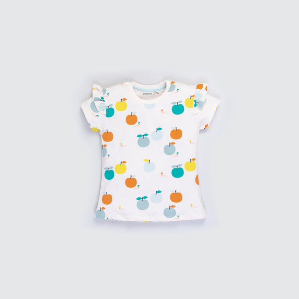 Girl's Stretch T-Shirt - Colorful Apple Print