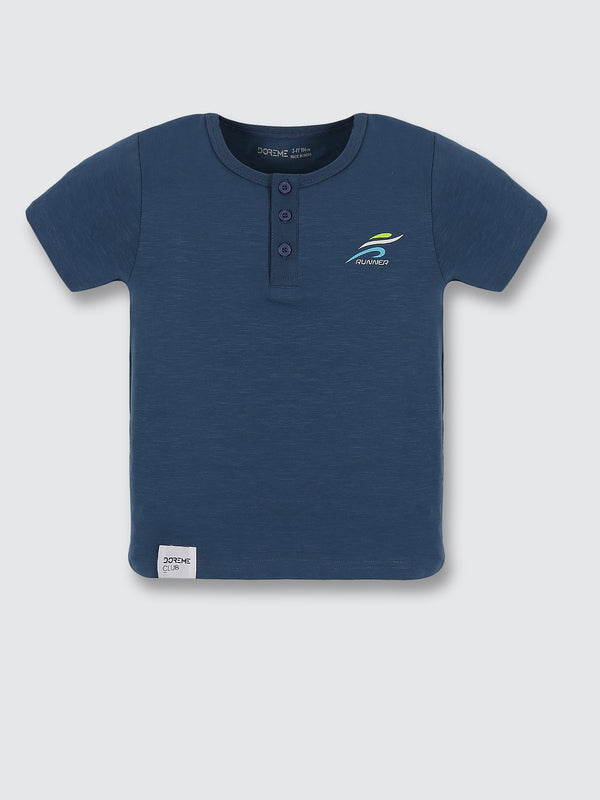 Boy's Stretch Henley T-Shirt - Admiral Blue