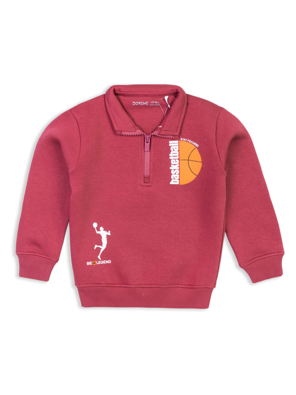 Boys Fleece Quarter Zip Up Sweatshirt - Brunt Burgundy