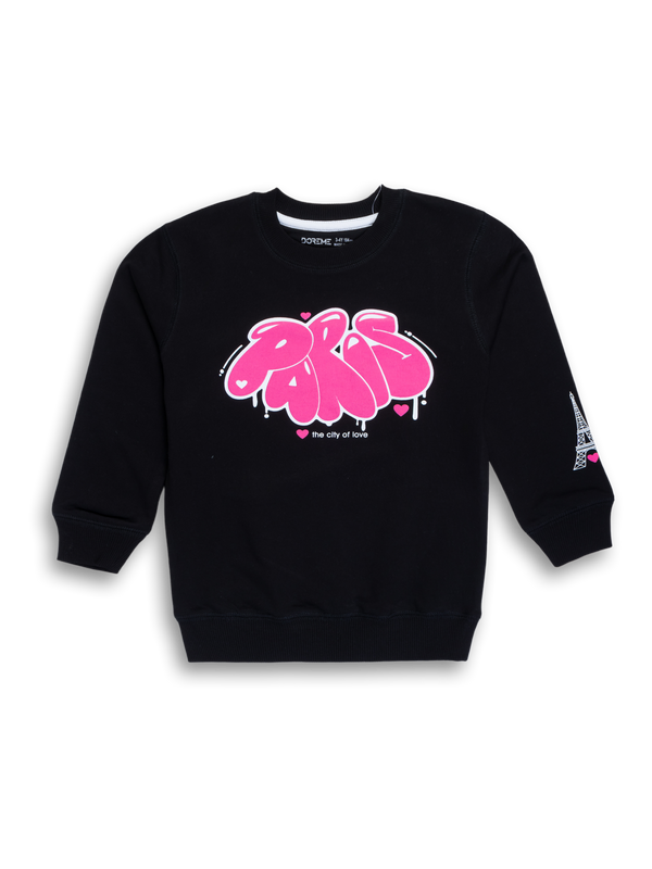 Baby Girls Terry Printed Sweatshirt - Black