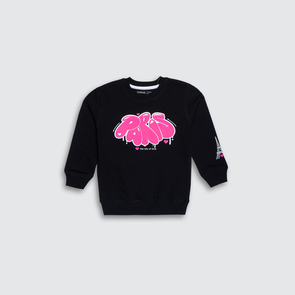 Baby Girls Terry Printed Sweatshirt - Black