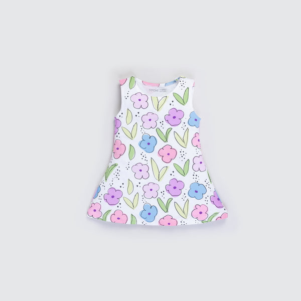 Girl's Stretch All Over Print Dress - Flower Print