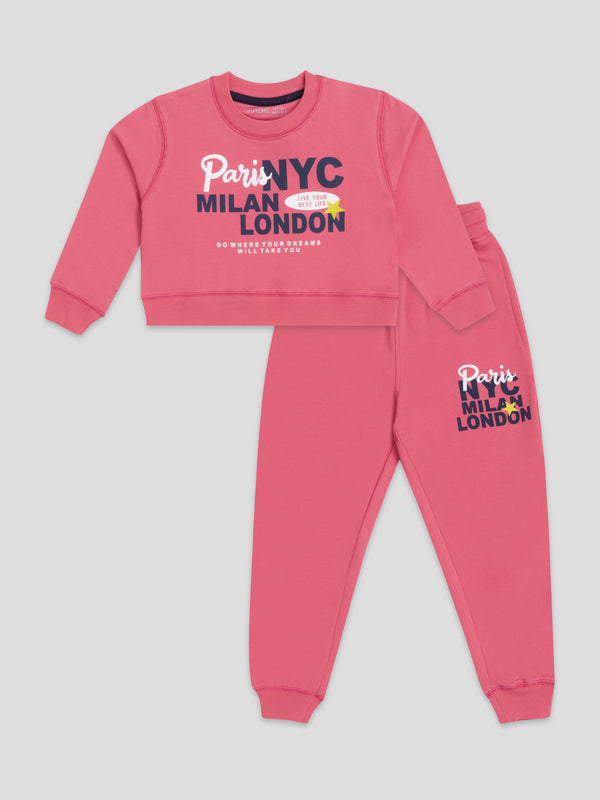 Girl's Apex Crop Co-Ord Set - Tour Coral