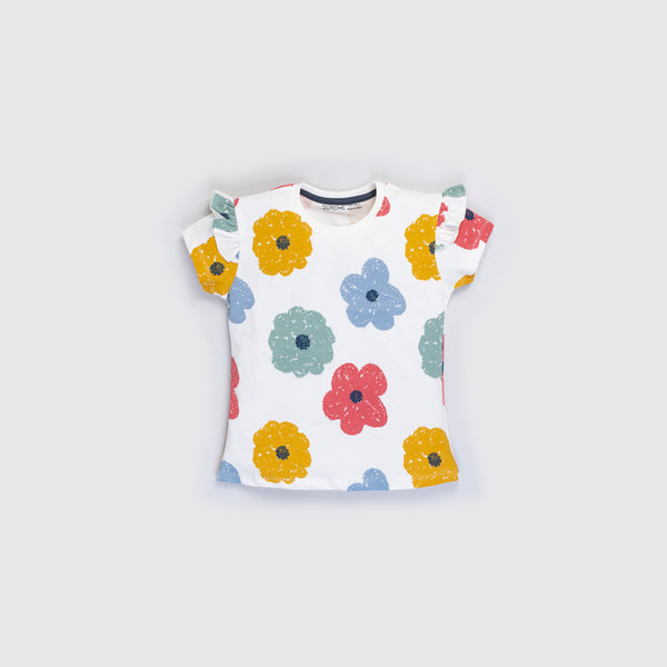 Girl's Stretch T-Shirt - Colorful Flower Print
