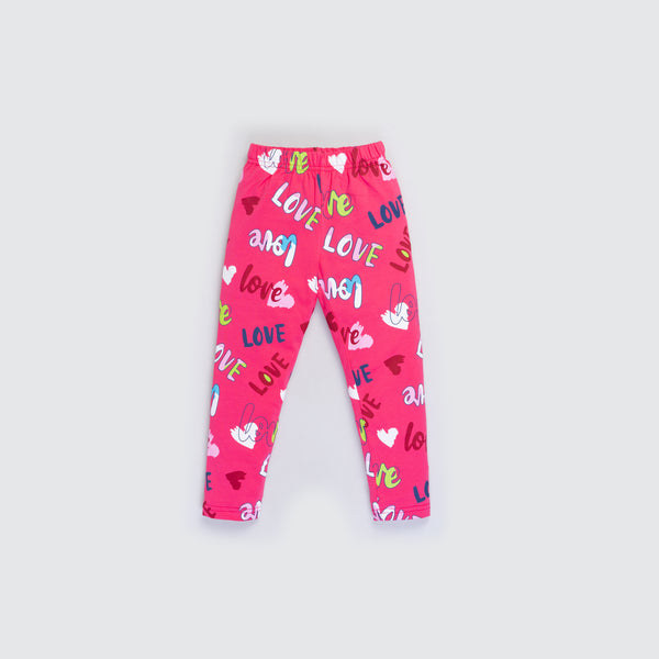 Girl's All Over Print Leggings - Berry Pink