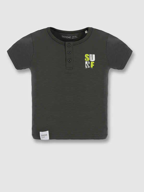 Boy's Stretch Henley T-Shirt - Olive