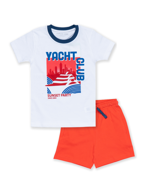 Boy's Shorts Set - White / Sun Red