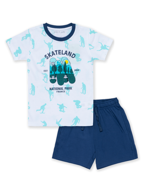 Boy's Shorts Set - White / Tropical Navy