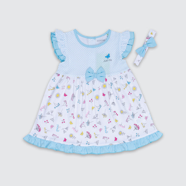 Baby Girl's Versatile Floral Dress - Ivory Blue