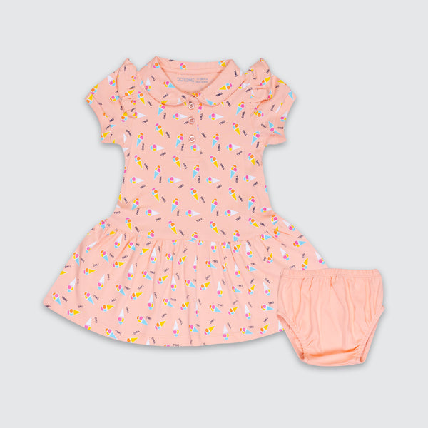 Newborn Premier All Over Print Dress - Cloud Peach