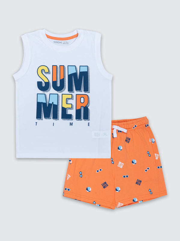 Baby Boy's Shorts Set - White/Summer Orange