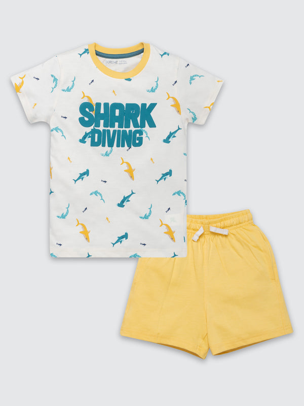 Boy's Shorts Set - Ivory / Shark Yellow