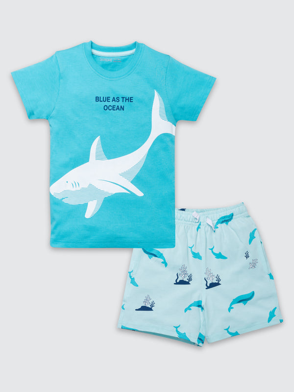 Boy's Shorts Set - Shark Blue / Tiffany Blue