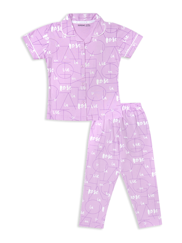 Girls Pyjama Set - Heart Mouve