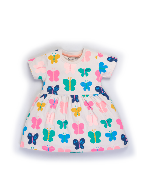 Girl's Stretch All Over Print Dress - Butterfly Print