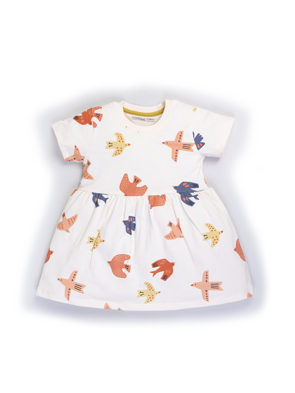 Baby Girl's Stretch All Over Print Dress - Bird Print