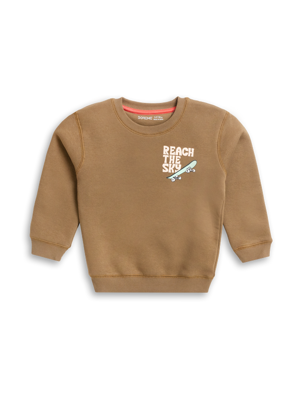 Boys Printed Sweatshirt - Mid Khaki