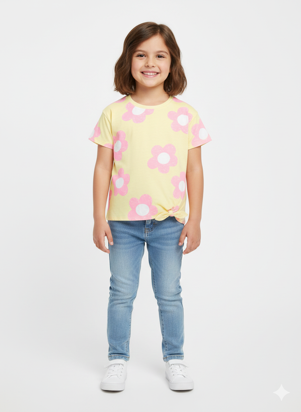 Girl's Knot T-Shirt - Flower Printed