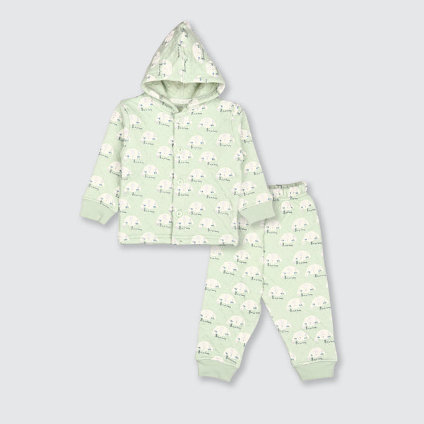 Newborn Hoodie Padded Suit  - Brook Green