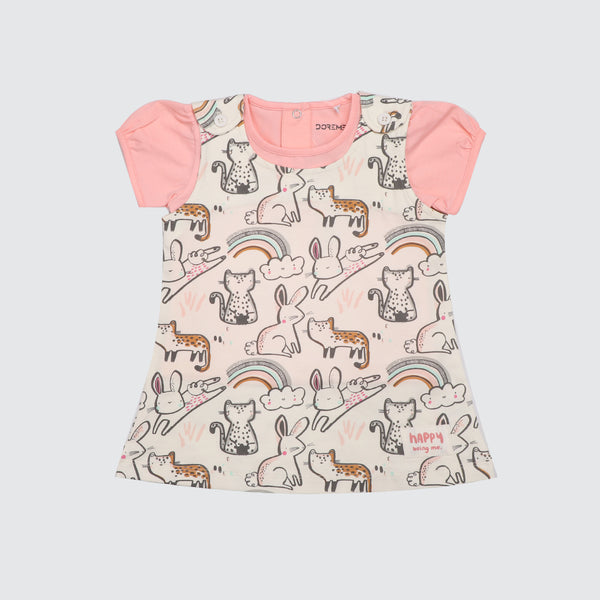 Stretch Combined T-Shirt Dresses - Jasmine Pink