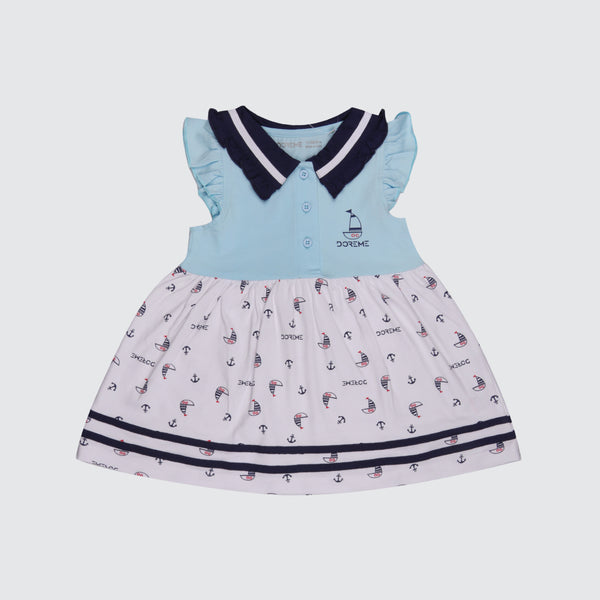 Newborn Sailor Dress - Ivory Blue