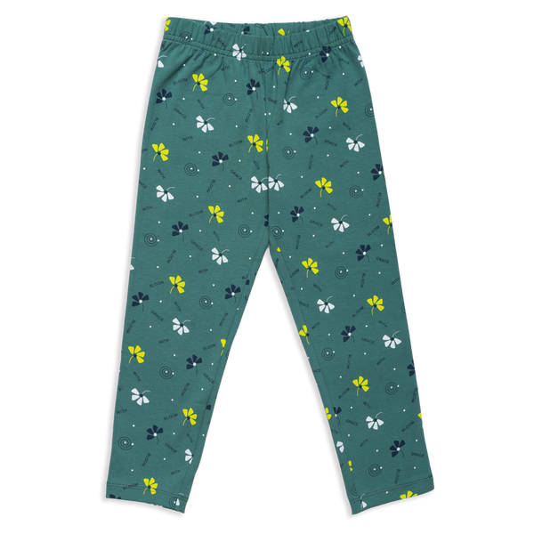 Girl's All Over Print Leggings - Kelp Green
