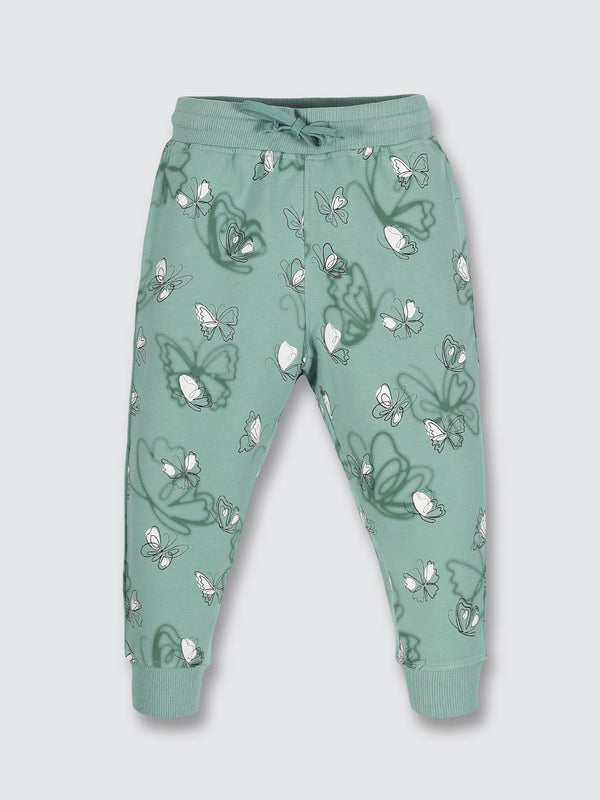 Girls Printed Joggers - Creme-De-Menthe