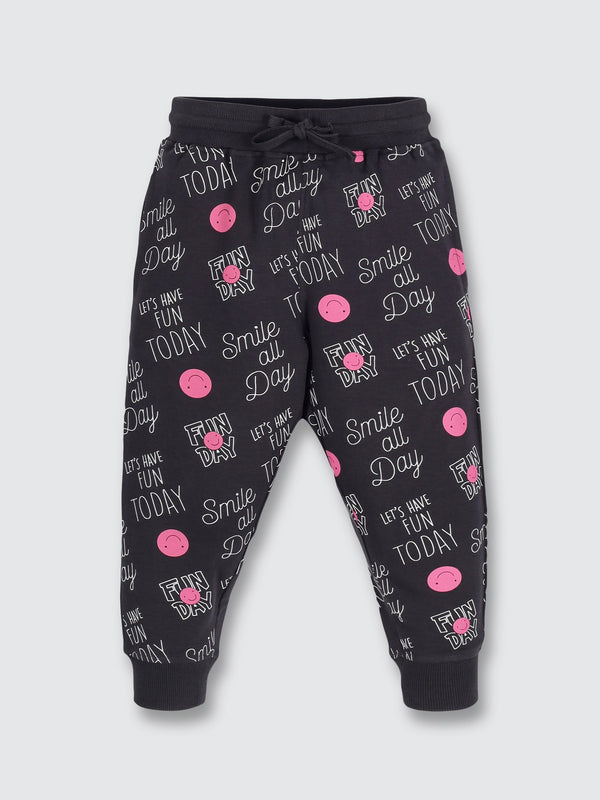 Girls Printed Joggers - Space Navy