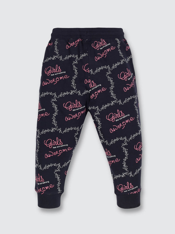 Girls Printed Joggers - Space Navy