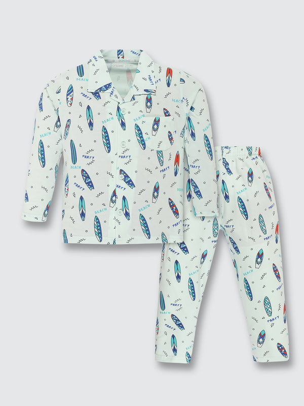Boys Full Sleeve Pyjama Set - Water Aqua