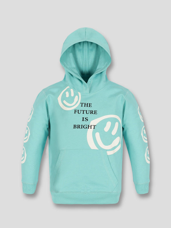 Girls Printed Hoodie Tops - Light Blue