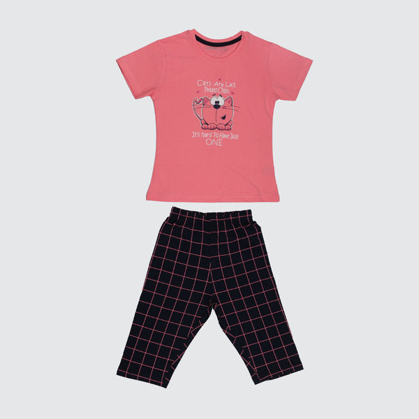 Girls Capri Set - Cotton pink-Berry navy