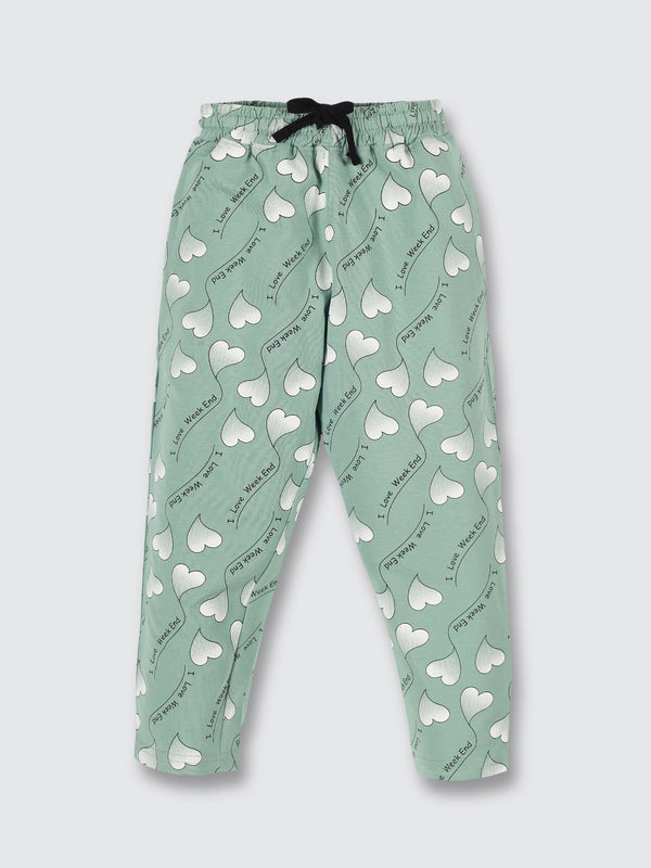 Girls Printed Trousers - Creamde Menthe