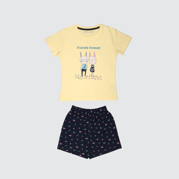 Girls Shorts Set - Spring Yellow/Berry Navy