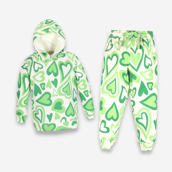 Girls Printed Co Ords - Green/White