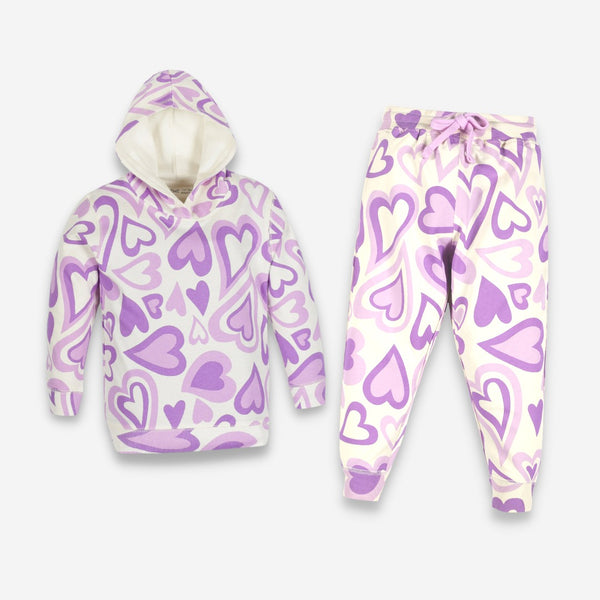 Girls Printed Co Ords - Purple/White