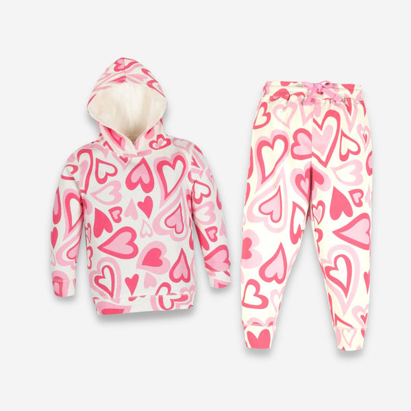 Girls Printed Co Ords - Pink/White